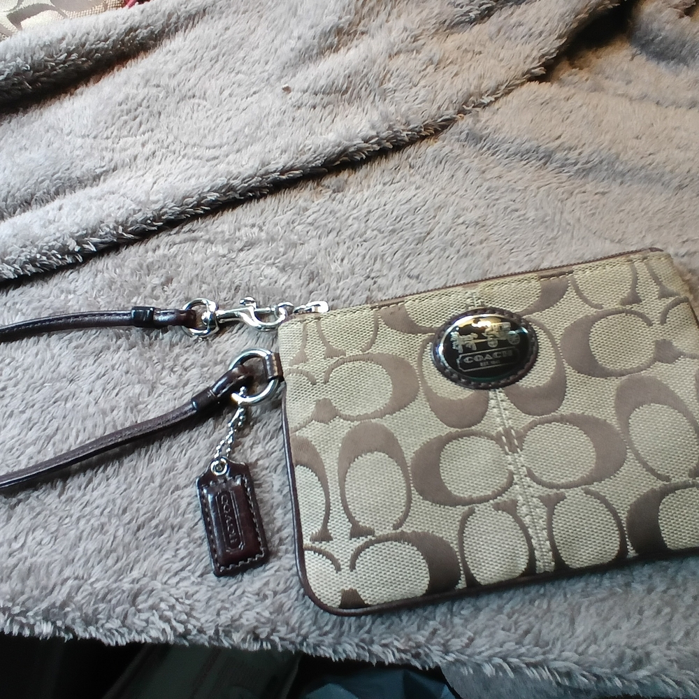 Coach Tan and Brown Signature Wristlet - Picture 9 of 11